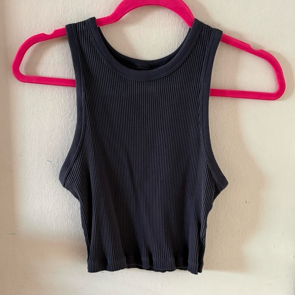 Uniqlo Tops - Uniqlo Grey Ribbed Knit Cropped Racer Back Tank Top